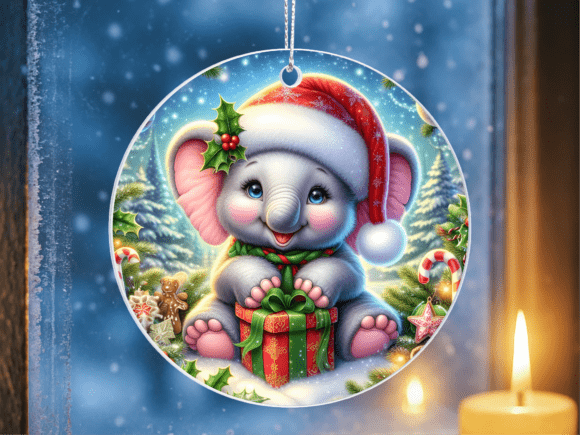 Baby Elephant Xmas Gift Ornament PNG