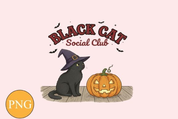 Black Cat Social Club Halloween PNG