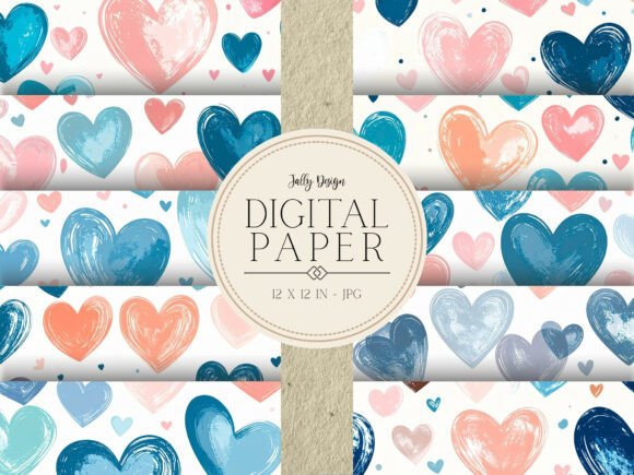 Blue Blush Watercolor Hearts Design