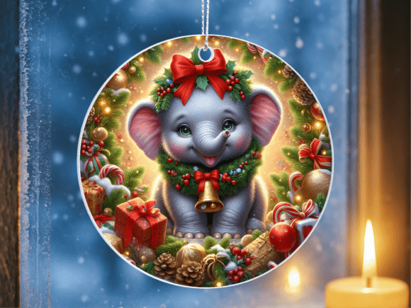 Cute Baby Elephant Wreath Bell Ornament