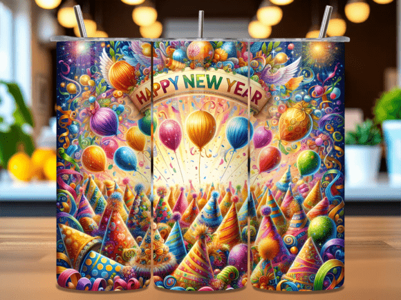 Happy New Year Confetti Hats Tumbler PNG