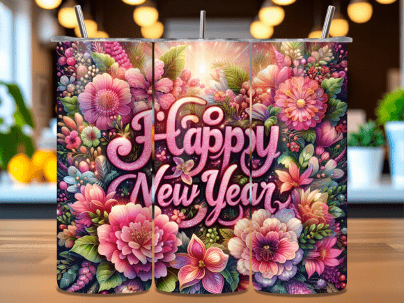 Happy New Year Sparkle Pink Tumbler Wrap
