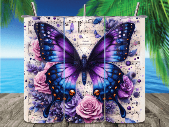Purple Teal Butterfly Music Tumbler Wrap