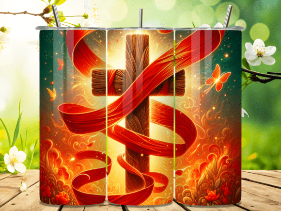 Risen Cross Fire Ribbon Tumbler Wrap: A Precision Digital Asset for Sublimation Success