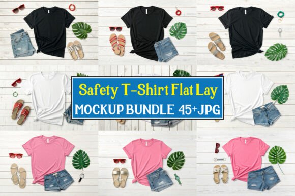 Safety T-Shirt Flat Lay Mockup Bundle 08