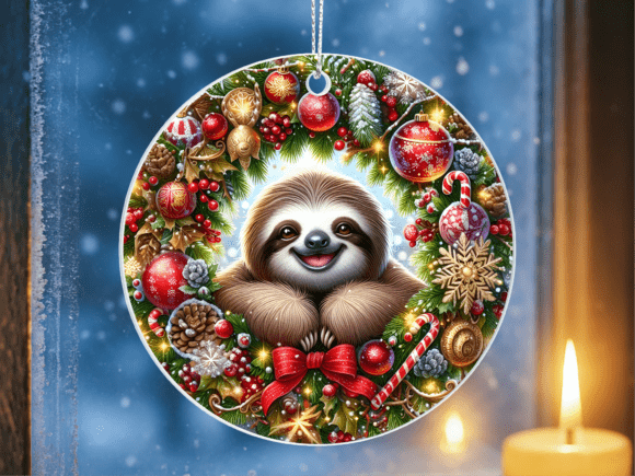 Sloth Face Christmas Wreath Ornament PNG