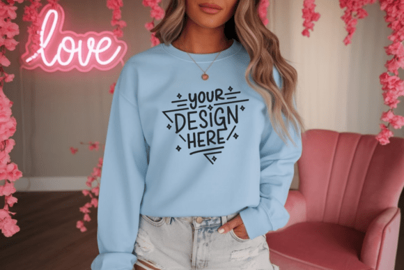 Valentine Gildan 18000 Light Blue Mockup