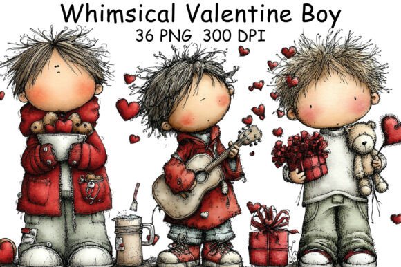 Whimsical Valentine Boy Clipart